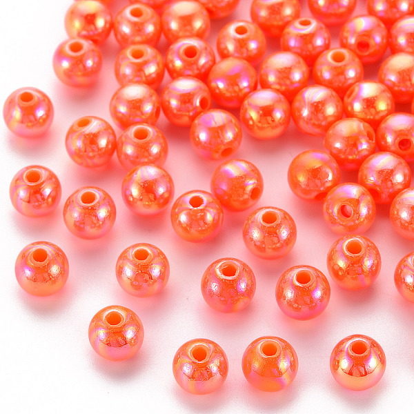 

PandaHall Opaque Acrylic Beads, AB Color Plated, Round, Orange Red, 8x7mm, Hole: 2mm, about 1745pcs/500g Acrylic Round