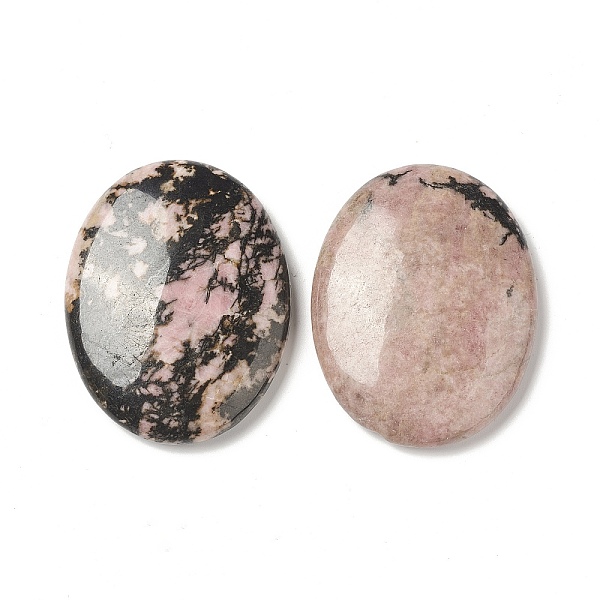 PandaHall Natural Rhodonite Worry Stone for Anxiety Therapy, Oval Thumb Stone, 45x34~35x7~8.5mm Rhodonite Oval