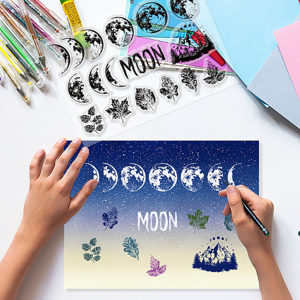 

PandaHall GLOBLELAND Moon Phase Clear Stamps Full Moon Crescent Autumn Leaves Silicone Clear Stamp Seals for Cards Making DIY Scrapbooking...