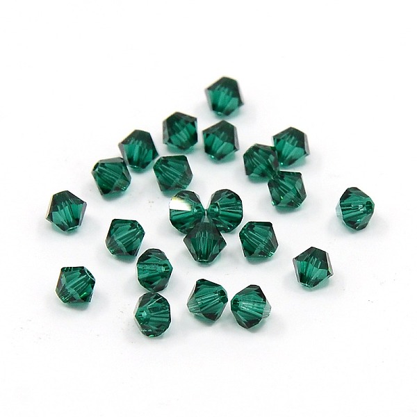 austrian crystal beads, 5301, faceted bicone, 205_emerald, 4x4mm, hole: 4mm