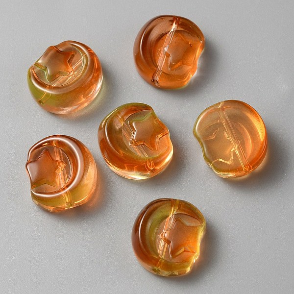 

PandaHall Transparent Glass Beads, Moon with Star, Chocolate, 14x12x6mm, Hole: 1.2mm Glass Moon Brown
