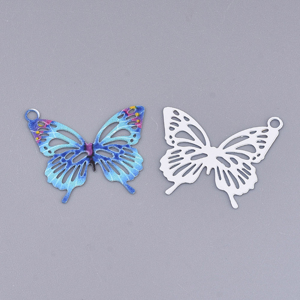 

PandaHall Printed Brass Pendants, Etched Metal Embellishments, Butterfly, Dodger Blue, 16.5x19x0.3mm, Hole: 1.5mm Brass Butterfly Blue