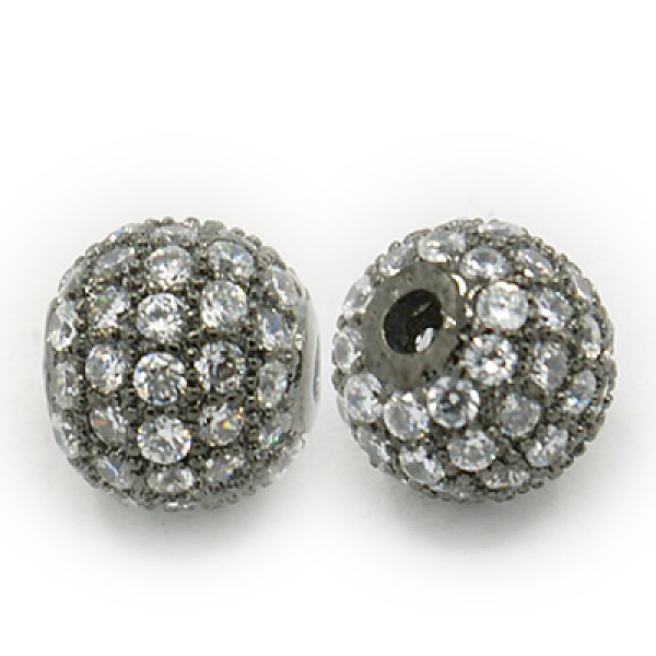 

PandaHall Brass Cubic Zirconia Beads, Round, Gunmetal, 8x8mm, Hole: 1.5mm Brass+Cubic Zirconia Round
