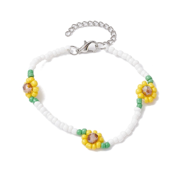

PandaHall Flower Glass Seed Beaded Bracelets for Women, Gold, 7-1/8 inch(18cm) Seed Beads Flower Gold