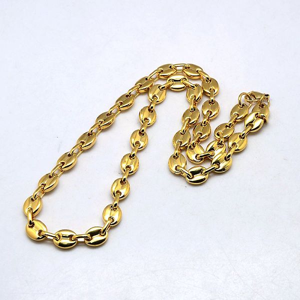 PandaHall Fashionable 304 Stainless Steel Coffee Bean Chain Necklaces, with Lobster Claw Clasps, Golden, 21.3 inch(54cm) 304 Stainless Steel