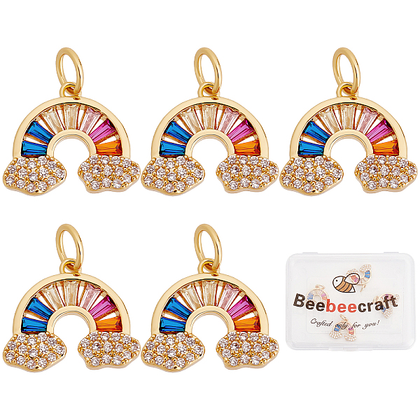 

PandaHall Beebeecraft 5Pcs/Box Rainbow Charms 18K Gold Plated Brass Colorful Cubic Zircon Charms with Jump Ring for Jewelry Necklace...