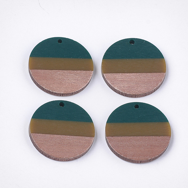 

PandaHall Tri-color Resin & Walnut Wood Pendants, Flat Round, Teal, 28x3.5mm, Hole: 2mm Resin+Wood Flat Round Cyan