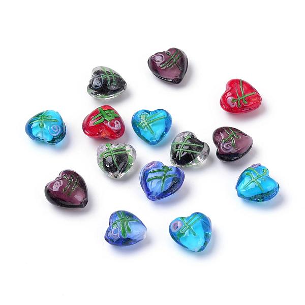 PandaHall Valentine Gifts for Her Ideas Handmade Silver Foil Lampwork Beads, Heart, Mixed Color, 14~17x15~17mm, Hole: 2mm Silver Foil Heart...