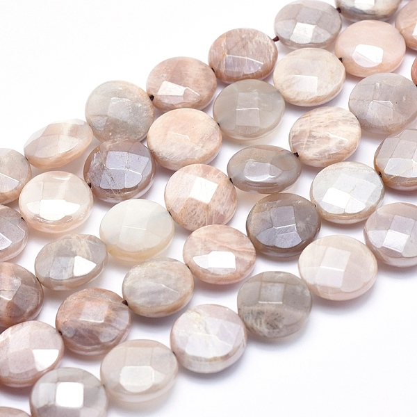 PandaHall Electroplate Natural Sunstone Beads Strands, Faceted, Flat Round, 14x6~7mm, Hole: 1.2~1.5mm, about 28pcs/strand, 15.5 inch...