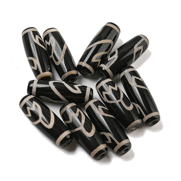 

PandaHall Tibetan Style dZi Beads Strands, Natural Dyed Agate Beads, Rice, Black, Lotus Pattern, 28.5~30x10mm, Hole: 2~2.5mm Tibetan Agate...