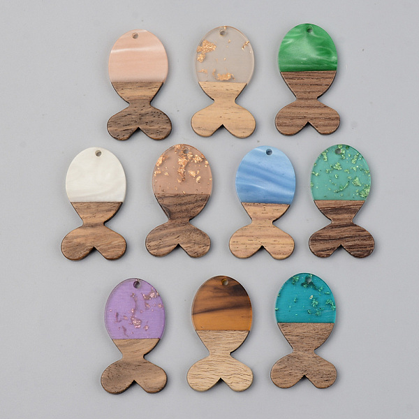 

PandaHall Resin & Walnut Wood Pendants, Fish, Mixed Color, 38x22x3mm, Hole: 2mm Resin+Wood Fish Multicolor