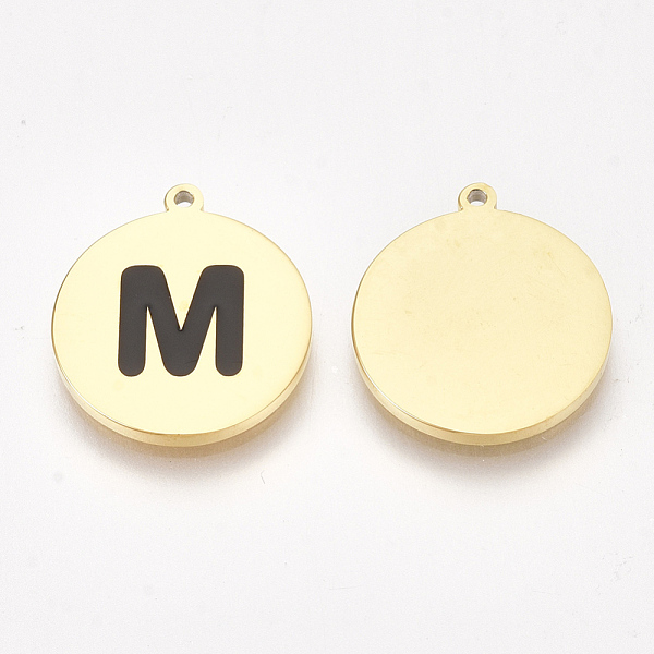 

PandaHall 304 Stainless Steel Pendants, with Enamel, Flat Round with Letter, Golden, Black, Letter.M, 17x15x1.5mm, Hole: 1mm Stainless...