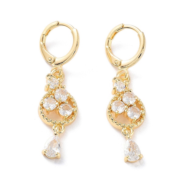 

PandaHall Rack Plating Golden Brass Dangle Leverback Earrings, with Cubic Zirconia, Teardrop, 38.5x10mm Brass Teardrop Clear