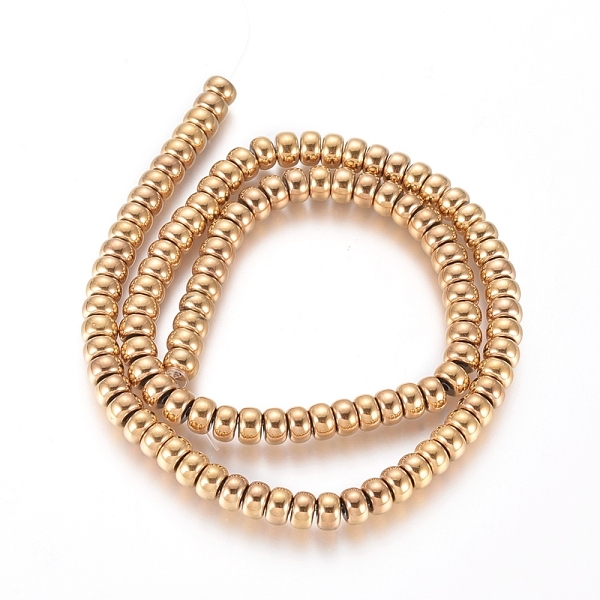 

PandaHall Non-magnetic Synthetic Hematite Beads Strands, Vacuum Plating, Rondelle, Real 18K Gold Plated, 6x3.5mm, Hole: 1mm, about...