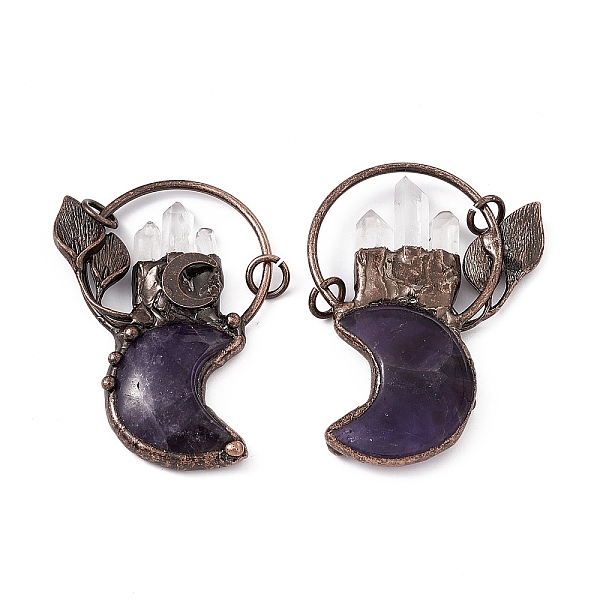 

PandaHall Natural Amethyst Big Pendants, Moon Charms, with Rack Plating Red Copper Tone Brass Findings and Quartz Crystal, Cadmium Free &...