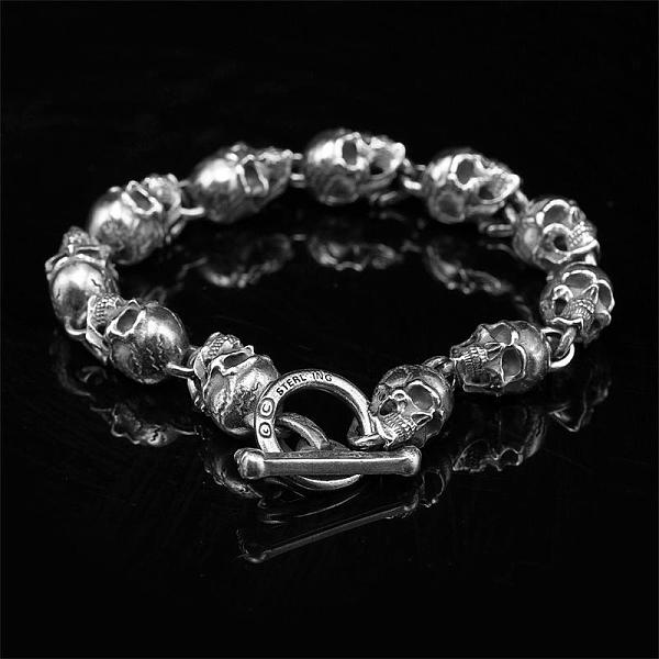 

PandaHall Brass Skull & Word Link Chain Bracelet for Men, Antique Silver, 8-1/4 inch(21cm) Brass Skull