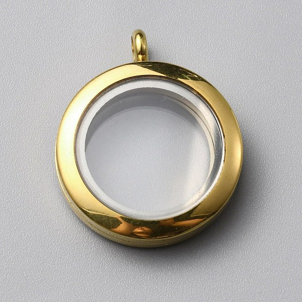 

PandaHall 304 Stainless Steel Locket Pendants, with Glass, DIY Accessories for Jewelry Pendant Making, Flat Round Charm, Golden, 30x24.5x6mm...