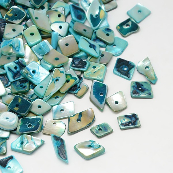 PandaHall Dyed Natural Freshwater Shell Chips Beads, Sky Blue, 11~16x4~8x2~5mm, Hole: 1mm, about 700pcs/500g Freshwater Shell Chip Blue