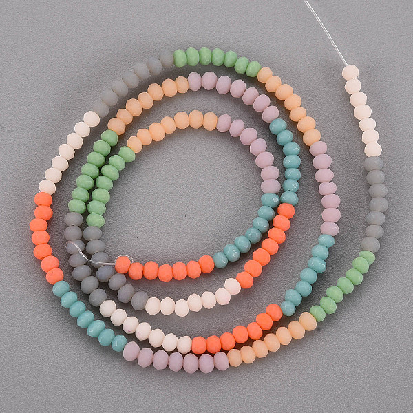 

PandaHall Opaque 7 Colors Frosted Glass Beads Strands, Segmented Multi-color Beads, Faceted Rondelle, Mixed Color, 3x2.5mm, Hole: 0.6mm..., Multicolor