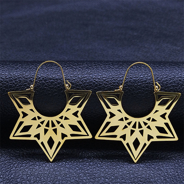 

PandaHall 304 Stainless Steel Hollow Star Hoop Earrings, Bohemia Theme Earrings, Golden, 48.5x40x1mm 304 Stainless Steel Star