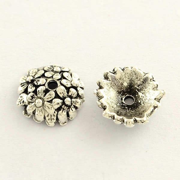 

PandaHall Tibetan Style Zinc Alloy Flower Bead Caps, Cadmium Free & Lead Free, Multi-Petal, Antique Silver, 11x4mm, Hole: 2mm, about...