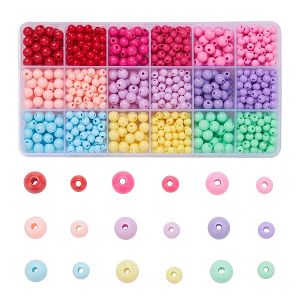 

PandaHall 1035Pcs 18 Style Opaque Acrylic Beads, Round, Mixed Color, Beads: 1035pcs/box Acrylic Round Multicolor