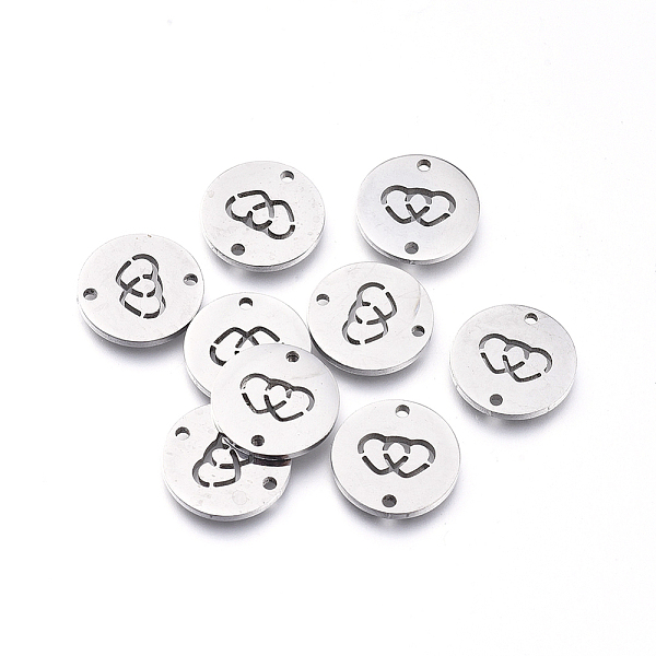 

PandaHall 304 Stainless Steel Links connectors, Flat Round with Double Heart, Stainless Steel Color, 11.5x1mm, Hole: 1.2mm 304 Stainless...
