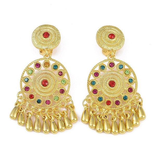 

PandaHall Bohemia Zinc Alloy Rhinestone Clip-on Earrings, Golden Tone Tassel Chandelier Earrings for Women, Colorful, 63x28mm Alloy..., Multicolor