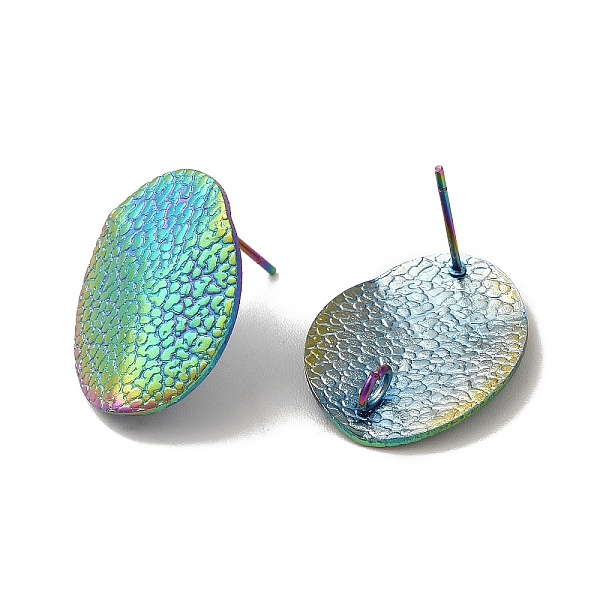 

PandaHall Ion Plating(IP) 304 Stainless Steel Stud Earrings Findings, with Vertical Loop, Textured Oval, Rainbow Color, 20x16mm, Hole: 2.5mm...