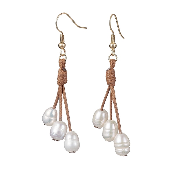 

PandaHall Natural Pearl Dangle Earrings with Waxed Polyester Cords, WhiteSmoke, 61mm Pearl Rice White