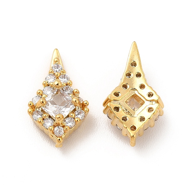 

PandaHall Brass Micro Pave Cubic Zirconia Cabochons, with Glass, Nail Art Decorations, Rhombus, 12x7x3.5mm Brass Rhombus Clear