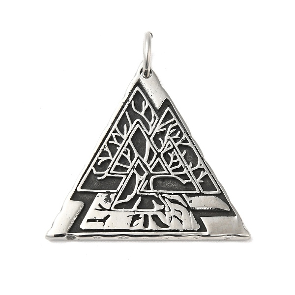 

PandaHall 304 Stainless Steel Manual Polishing Pendants, with Jump Rings, Triangle with Valknut, Antique Silver, 38.5x41.5x2.5mm, Hole: 7mm...