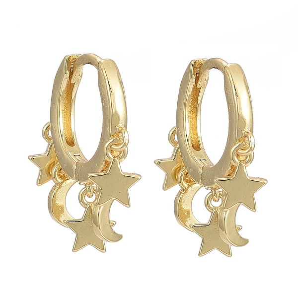 

PandaHall Brass Huggie Hoop Earrings, Long-Lasting Plated, Star and Moon, Real 18K Gold Plated, 18.5mm, Pin: 0.9mm Brass Moon