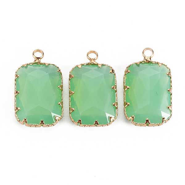 

PandaHall Transparent Glass Pendants, with Brass Prong Settings, Faceted, Rectangle, Light Gold, Light Green, 24x14x6mm, Hole: 1.6mm...