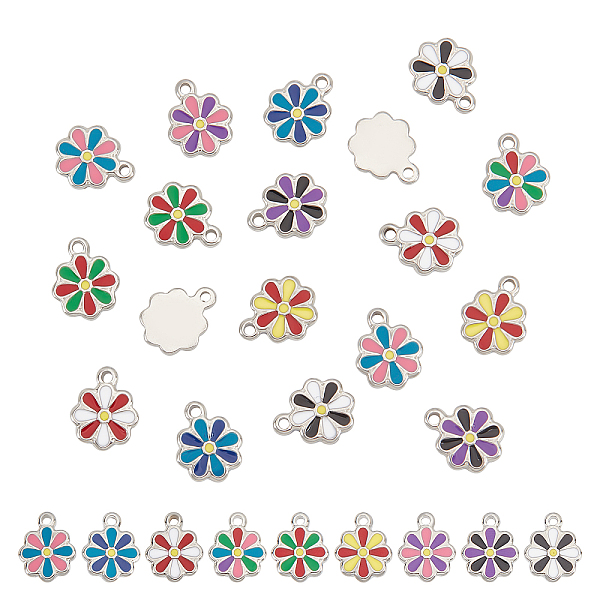 

PandaHall DICOSMETIC 18Pcs 9 Colors 304 Stainless Steel Charms, with Enamel, Flower, Mixed Color, 12.5x10x2mm, Hole: 1.5mm, 2pcs/color..., Multicolor
