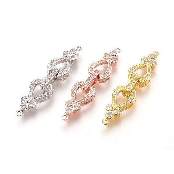 

PandaHall Brass Micro Pave Cubic Zirconia Fold Over Clasps, Lead Free & Nickel Free, Clear, Mixed Color, 43x10x5mm, Hole: 1mm Brass+Cubic...