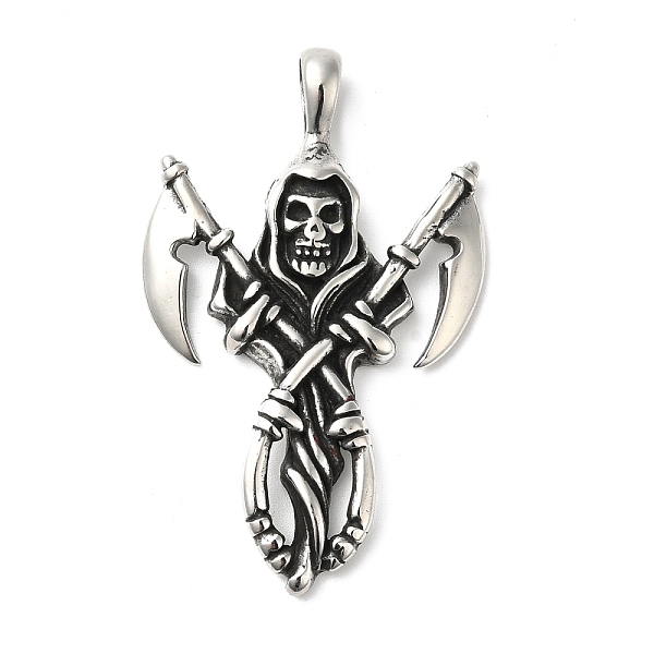 

PandaHall 304 Stainless Steel Manual Polishing Big Pendants, Skull with Axe Charms, Antique Silver, 51.5x32x5mm, Hole: 4x6mm 304 Stainless...