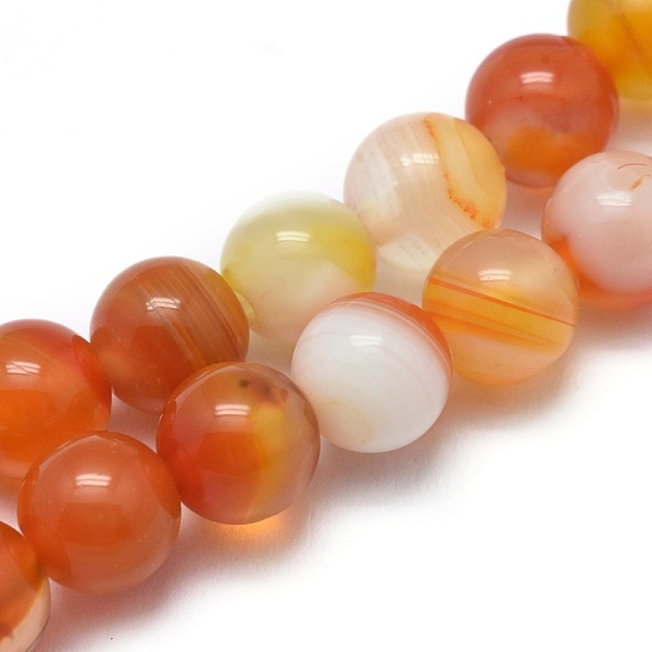 PandaHall Natural Striped Agate/Banded Agate Beads Strands, Dyed & Heated, Round, Orange Red, 8mm, Hole: 1mm, about 46pcs/strand, 14.9 inch...