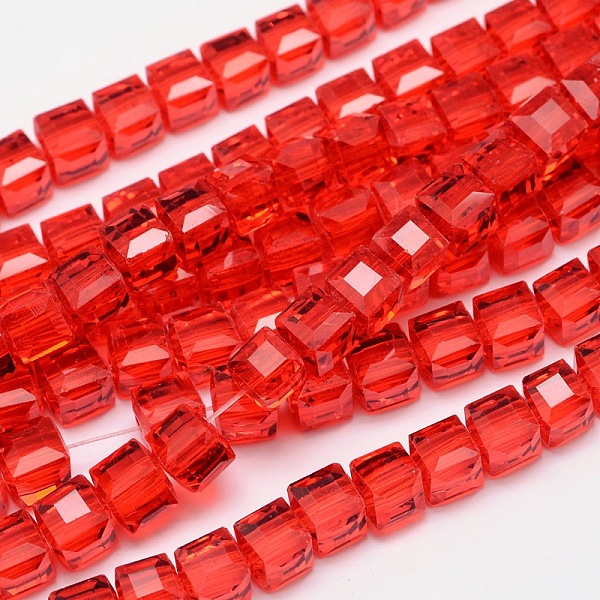 

PandaHall Faceted Cube Transparent Glass Beads Strands, Red, 5.5x5.5x5.5mm, Hole: 1mm, about 94pcs/strand, 20.4 inch Glass Cube Red
