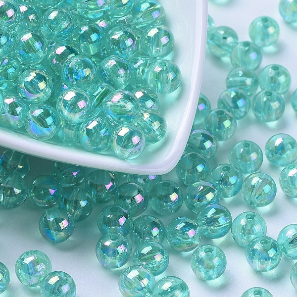 

PandaHall Eco-Friendly Transparent Acrylic Beads, Round, AB Color, Medium Turquoise, 8mm, Hole: 1.5mm, about 2000pcs/500g Acrylic Round Cyan