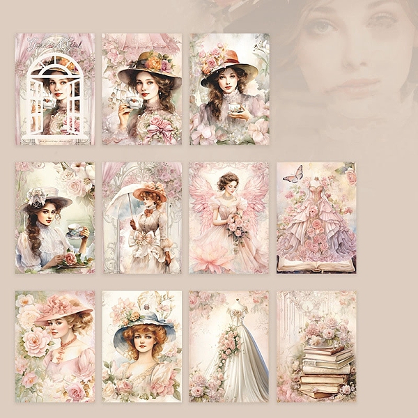 

PandaHall 30Pcs 10 Styles Garden Girl Paper Sticker, for Scrapbooking, Travel Diary Craft, Pink, Packing: 75x115x5mm, 30pcs/set Paper Pink