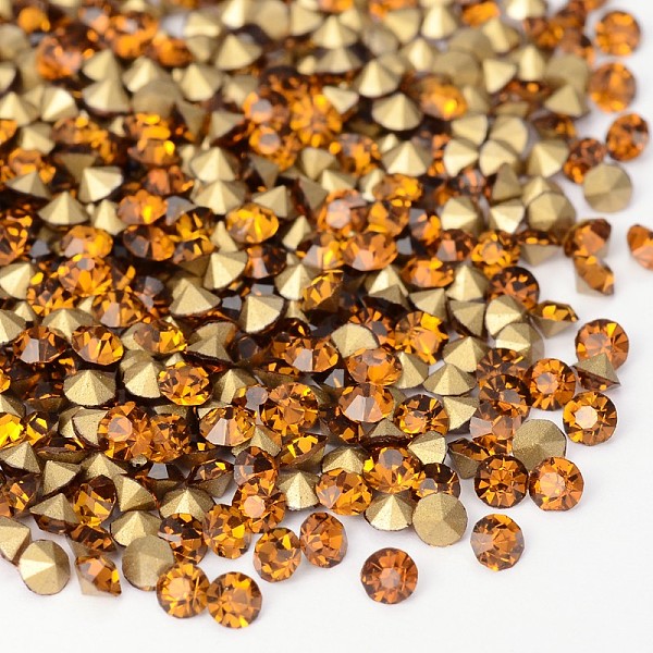 

PandaHall Back Plated Grade A Diamond Glass Pointed Rhinestone, Topaz, 3~3.2mm, about 1440pcs/bag Glass Rhinestone Diamond Yellow