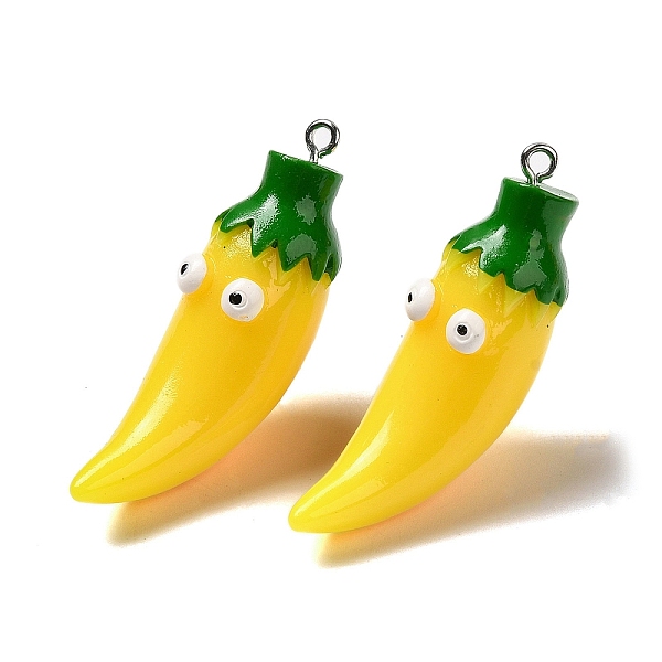 

PandaHall Cartoon Opaque Resin Vegetable Pendants, Funny Eye Chili Pepper Charms with Platinum Plated Iron Loops, Gold, 45~47x14.5x18~20mm...
