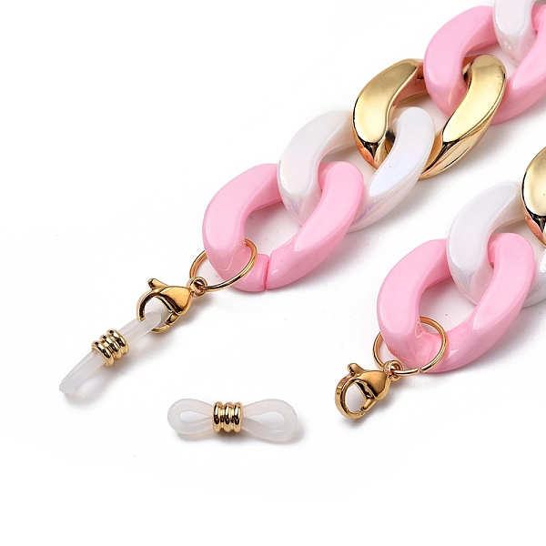 

PandaHall Eyeglasses Chains, Neck Strap for Eyeglasses, with Acrylic & CCB Plastic Curb Chains, 304 Stainless Steel Lobster Claw Clasps and..., Pink