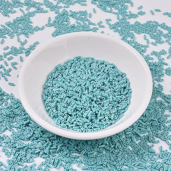

PandaHall MIYUKI Quarter TILA Beads, Japanese Seed Beads, 2-Hole, (QTL412FR) Matte Opaque Turquoise Green AB, 5x1.2x1.9mm, Hole: 0.8mm..., Cyan