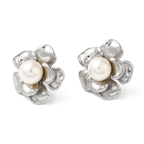 

PandaHall Plastic Pearl Beaded Flower Stud Earrings, 304 Stainless Steel Jewelry, Stainless Steel Color, 23.5x25mm 304 Stainless Steel...