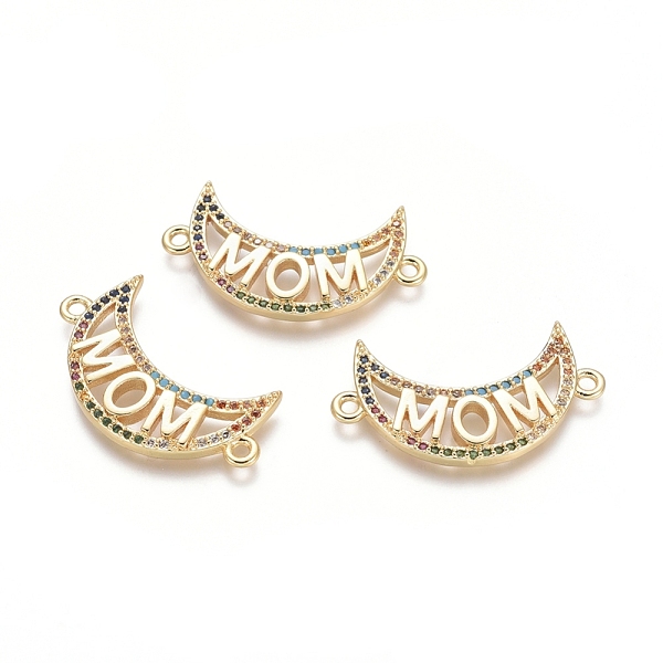 

PandaHall Brass Micro Pave Cubic Zirconia Links connectors, Moon with Word MOM, for Mother's Day, Colorful, Golden, 15.5x27x2.5mm, Hole...