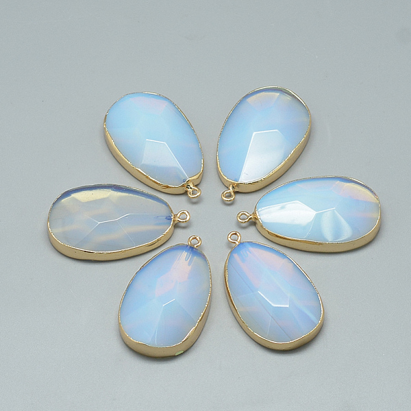 

PandaHall Opalite Pendants, with Iron Findings, Faceted, teardrop, Golden, Light Steel Blue, 41~43x25x9mm, Hole: 2mm Opalite Teardrop Blue