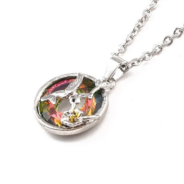 

PandaHall Hummingbird and Flower Donut Pendant Necklace for Women, Platinum, Colorful, 19.69 inch(50cm) Glass