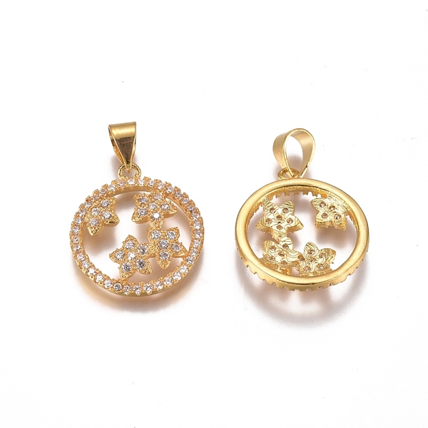 

PandaHall Brass Micro Pave Cubic Zirconia Pendants, Ring with Flower, Clear, Golden, 18.5x16x3mm, Hole: 4x5.5mm Brass+Cubic Zirconia Ring...